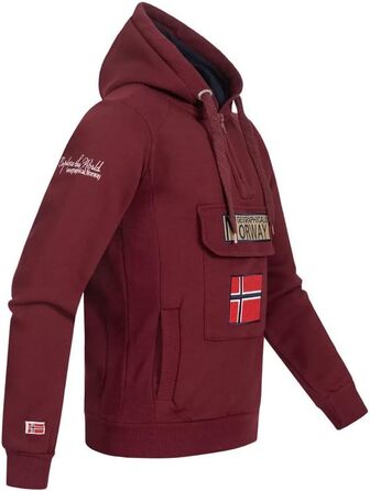 Чоловіча толстовка на блискавці з капюшоном Geographical Norway Gymclass, теплий світшот з кишенею-кенгуру, бордовий (M)