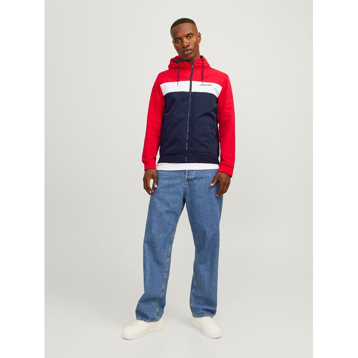 Чоловіча куртка-бомбер з капюшоном JACK & JONES Jjerush Hood Bomber Noos, чорно-біла (XS)