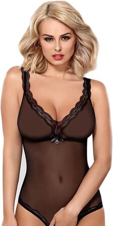 Корсетний боді Obsessive Zarter з витонченою мереживом та шнуванням, чорний, L-XL