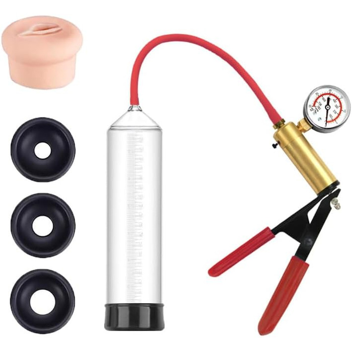 Ручна вакуумна помпа для збільшення пеніса NAIXBTY для чоловіків з 3 силіконовими кільцями, манометром та зручним ручним захватом