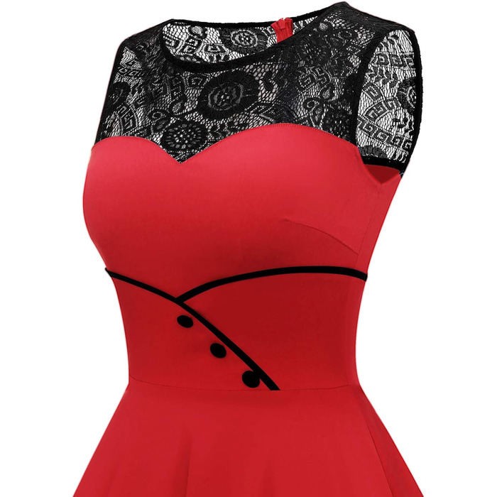Сукня коктейльна жіноча Bbonlinedress Rockabilly червона, 50-ті, мереживна, з фалдами, без рукавів, з круглим вирізом, розмір XL