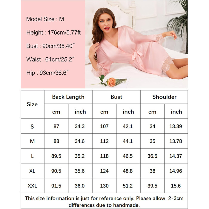 Халат жіночий Lovasy Satin з короткими рукавами, стиль кімоно, мереживо, рожевий для вечірки, весілля, піжами