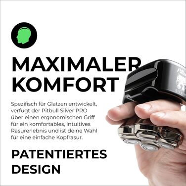 Електробритва для голови та обличчя Skull Shaver Pitbull Silver Pro SX5, водонепроникна, для вологого та сухого гоління, бездротова