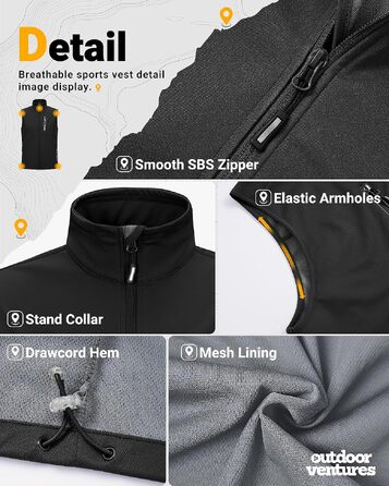 Чоловічий софтшелл жилет Outdoor Ventures для велосипеда та активного відпочинку, водонепроникний, XL, чорний