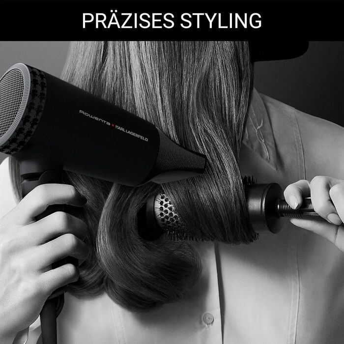 Компактний дорожній фен Rowenta x Karl Lagerfeld CV184L Express Style, чорний — складаний, ультралегкий, з функцією Glanz-Booster та Dual-Volt
