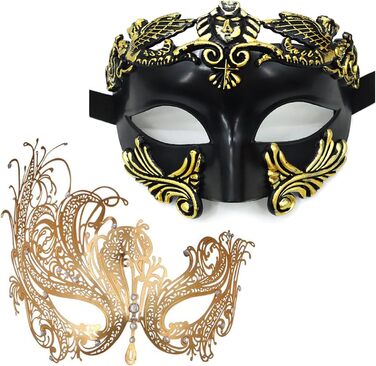 Маскарадні маски для жінок та чоловіків, пара, венеціанська маска, римсько-грецька маска для Хелловіну, костюм, вечірка, бал (Золотий Фенікс)