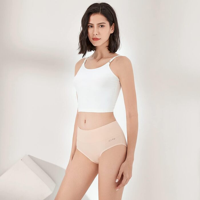 Труси жіночі Anqier, 5 шт. бавовна, висока талія, дихаючі, м'які, кремового кольору, S
