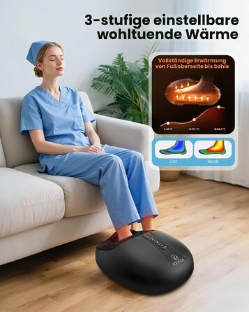 Електричний масажер для ніг COMFIER Shiatsu з функцією підігріву, розминком та компресією, 3 рівні інтенсивності, до 46 розміру EU