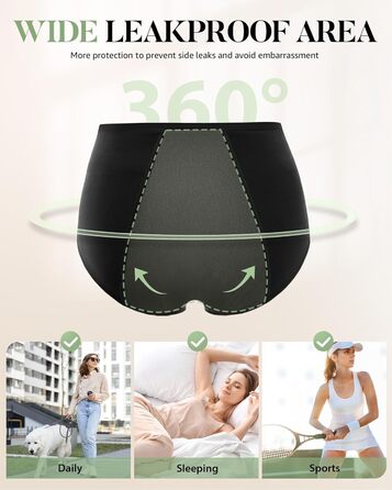 Труси для менструації TANSTC з бавовни, 3 шт. (Чорний, 3XL) - для сильної кровотечі, висока талія