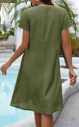 Сукня Tincini Soerkleid льон, повсякденна, V-подібний виріз, трапеція, пляжна, темно-зелена, розмір XXL