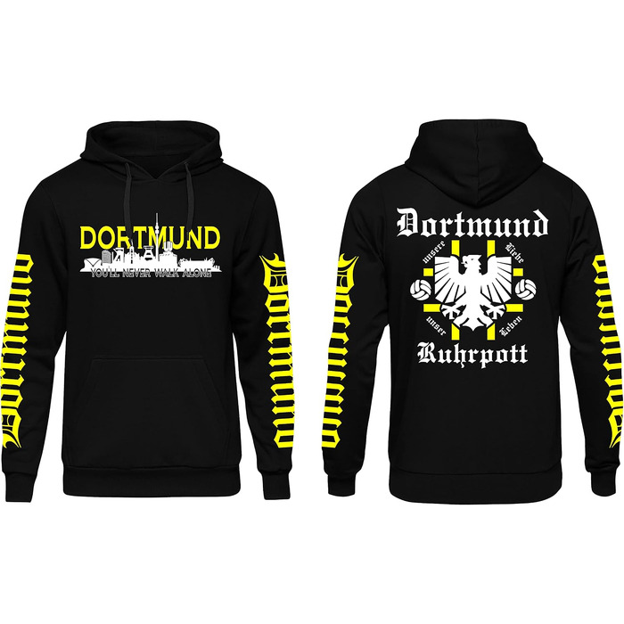 Чоловічий худі UGLYSHIRT Dortmund über Alles з принтом панорами міста (Skyline), чорний, розмір L