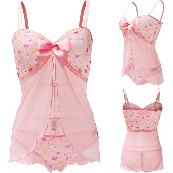 Нічна сорочка-комбінезон LittleForBig з мереживом, рожева, 4XL