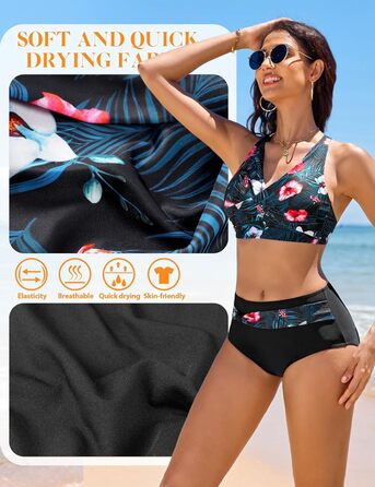 Бікіні жіночий комплект Nadeer: сексуальний V-подібний виріз, push-up, двочастинний, кросовер, висока талія, пляжна мода, рожево-блакитний (S)