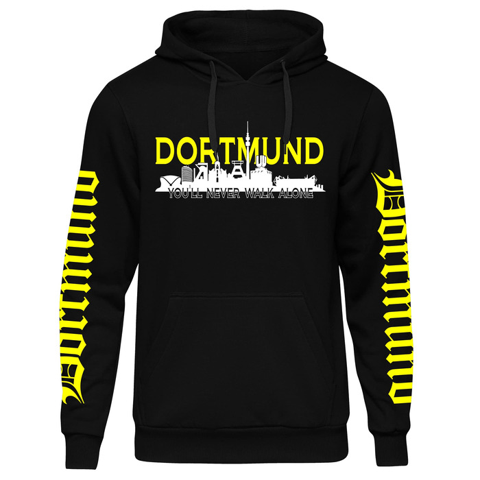 Чоловічий худі UGLYSHIRT Dortmund über Alles з принтом панорами міста (Skyline), чорний, розмір L