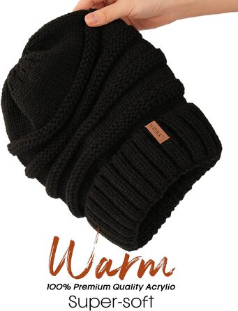 Жіноча в'язана шапка-біні FURTALK Slouch Beanie у стилі street style, груба в'язка, м'яка зимова шапка, універсальний розмір, чорна