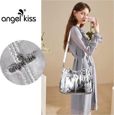 Жіноча сумка-шопер Angel Kiss: містка сумка через плече та хобо з екошкіри (PU), срібляста