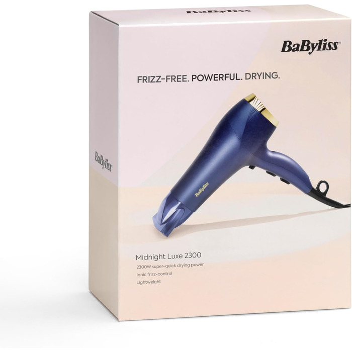 Професійний фен для волосся BaByliss Midnight Luxe 5781PE: потужність 2300 Вт, іонна технологія Anti-Frizz, 3 температурні та 2 швидкісні режими