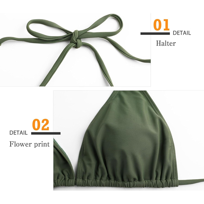 БІКІНІ жіночий, комплект, V-подібний виріз, трикутник, сексуальний, низька талія, купальник, двочастинний, плавки, топ, армійний зелений, XXL
