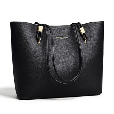 Жіноча велика сумка-шопер чорного кольору, класична сумка з ручками Tote Bag