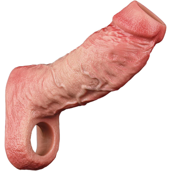 Реалістична секс-іграшка для чоловіків: пеніс-манжета з текстурою вен, шкірного кольору, з кільцем для яєчок (M)