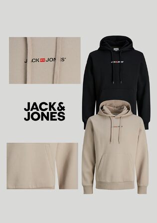 Набір чоловічих худі JACK & JONES (2 шт) — бавовняний світшот із капюшоном та довгим рукавом, повсякденний одяг у стилі streetwear (Бежевий, Чорний), розмір M