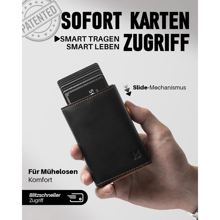 Чоловічий гаманець зі смарт-відділенням, RFID-захистом та вікном для фото, портмоне з монетницею та 6 слотами для карт (Чорний/Помаранчевий)