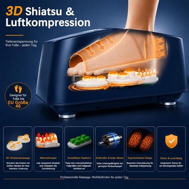 Масажер для ніг Mountrax з функцією Shiatsu та підігрівом до 55°C від плантарного фасціїту, темно-синій