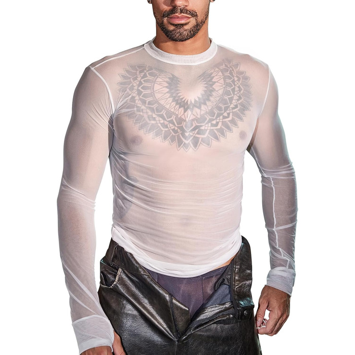 Чоловіча сітчаста футболка GENEMEN, прозора, сексуальна, з короткими рукавами, для вечірок, біла, XL