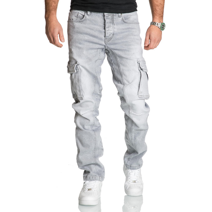 Чоловічі джинси-карго REPUBLIX Regular Slim з ефектом Destroyed, сірі (R7977, 30W/30L)