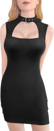 Чорне міні-плаття LittleForBig з бавовни без рукавів у стилі кібер-гот з коміром, 3XL