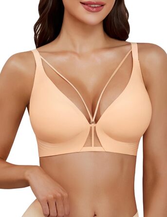 Бюстгальтер BH Daen без кісточок Push Up, сексуальний, безшовний, м'який, для сну, V-подібний виріз, класичний (Nude, L)