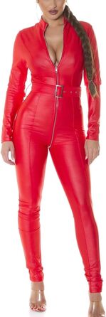 Комбінезон жіночий Koucla Gogo з екошкіри, довгим рукавом, з блискавкою та поясом, червоний
