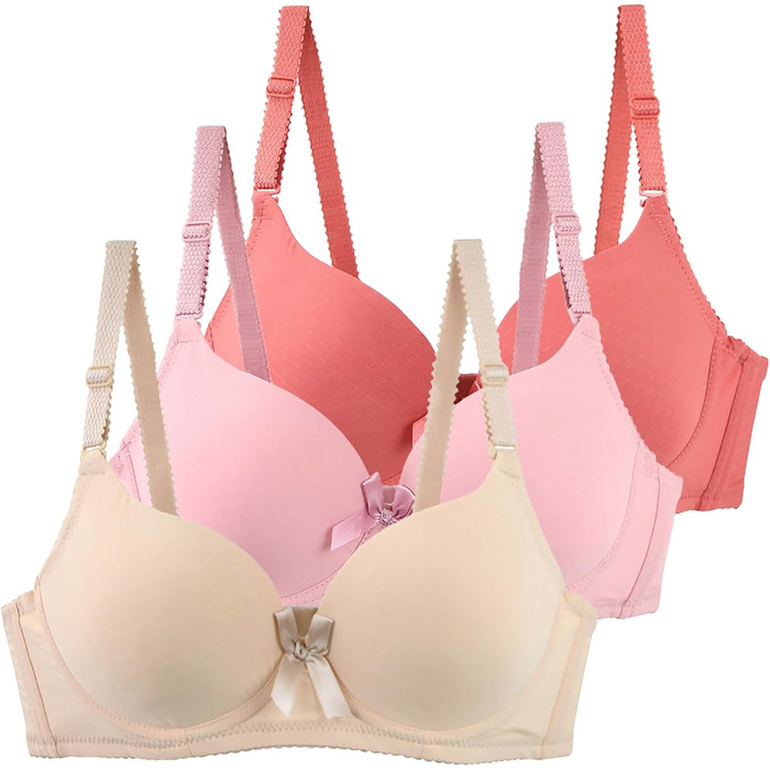 3 шт. бюстгальтери CCXCX для жінок великих розмірів з кісточками, push-up, легкі, ідеальна посадка, класичний дизайн, регульовані бретелі, анти-провисання, комплект для повсякденного використання та відпочинку (бежевий+рожевий+червоний), 80C