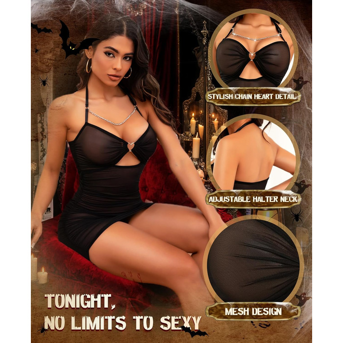 RSLOVE Сексуальне нічне вбрання для жінок - Babydoll, прозорий мереживний комплект нижньої білизни, чорний