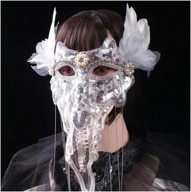 Святкові маски AYWTIUN: мереживна маска на все обличчя для сцени (срібна)