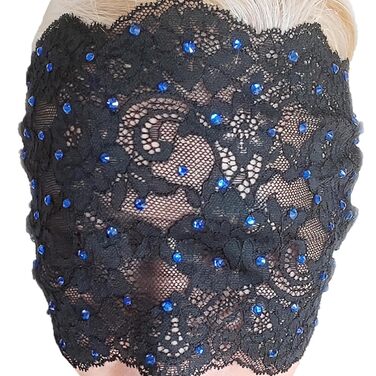 Елегантна червона мереживна маска для жінок з стразами – венеціанська маска з квітковим візерунком для маскараду, карнавалу, косплею, готичної вечірки та особливих подій (Чорний (блакитні стрази))