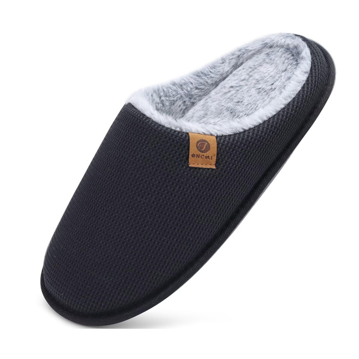 Чоловічі домашні капці ONCAI з ефектом пам'яті Memory Foam, підкладкою зі штучного хутра та гумовою підошвою, чорні, розмір 45 EU