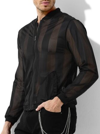 Чоловіча сітчаста сорочка з довгим рукавом Casey Herren Netz Hemden – прозора сітка, модель A1-чорний, розмір L