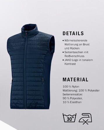 Чоловічий утеплений жилет JAKO Corporate Teamwear з еластичними вставками, синій, розмір XL