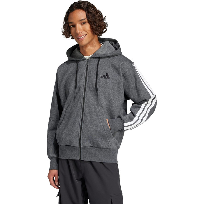 Чоловіча флісова худі на блимавці Adidas Essential Three Stripes, темно-сіра, розмір XXL