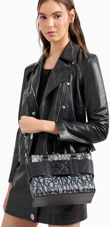 Сумка крос-боді Armani Exchange з логотипом, бежево-чорна, універсальний розмір