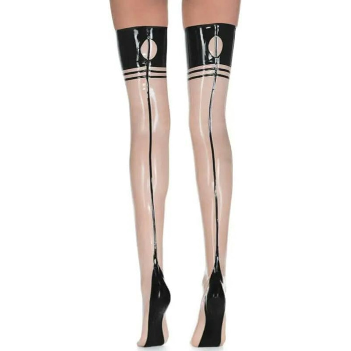 Латексні панчохи з прозорим та чорним кольором, довгі, з круглими прикрасами на спині, до коліна, XL