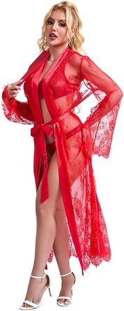 Кимоно жіноче довге з піксельним візерунком, великі розміри, прозорий халат, піжама, бікіні, пляжний одяг, червоний (XXL)