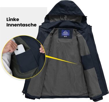 Чоловіча outdoor куртка для походів donhobo: водовідштовхуюча, дихаюча та вітрозахисна функціональна куртка для трекінгу з відстібним капюшоном, темно-синя, розмір L