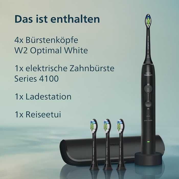 Електрична сонічна зубна щітка Philips Sonicare 4100 (HX3683/33) чорна, з 4 насадками Optimal White, дорожнім футляром та USB-зарядним пристроєм