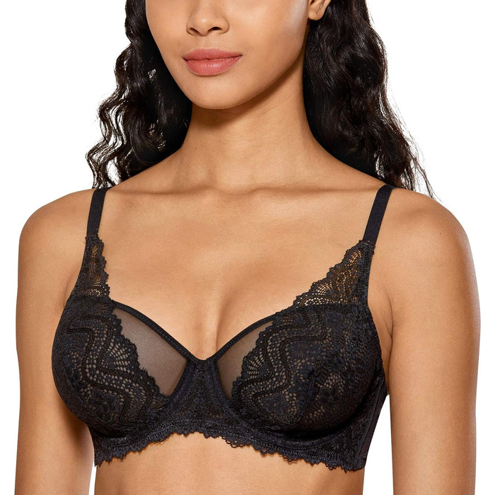 DOBREVA: чорний бюстгальтер з мереживом з кісточками, ефект мінімайзер, великі розміри, сексуальний, з глибоким вирізом, 85E