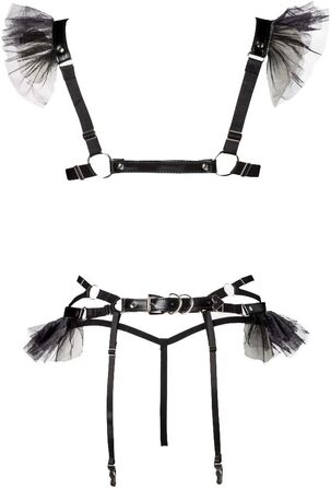 Чорний комплект еротичної білизни з велюру, 4 частини, L-XL