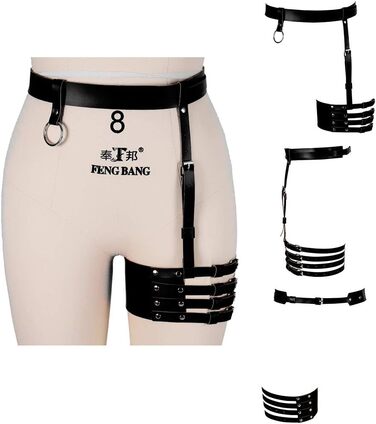 Жіночий шкіряний поясок для панчіх, корсет, боді-кейдж, чорний