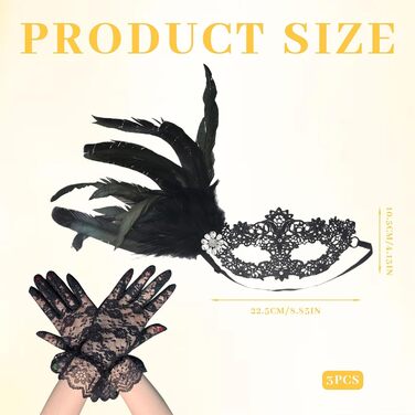 Маска та рукавички для жінок, венеціанський карнавал, чорний колір, для маскараду та костюмованих вечірок