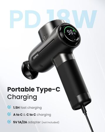 Перкусійний масажер RENPHO ACTIVE+ для м'язів, 3200 об/хв, акумулятор 2500mAh, USB-C, чорний